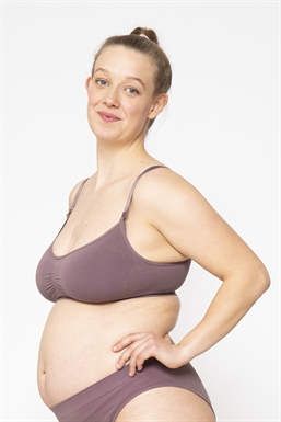Brown/purple nursing bra with a click opening in - Breastfeeding accessOrganically grown bamboo -  side view