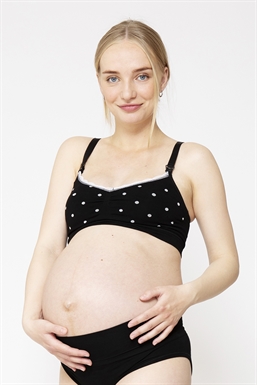 Sporty black nursing bra with polka dots in Organically grown bamboo - Front view