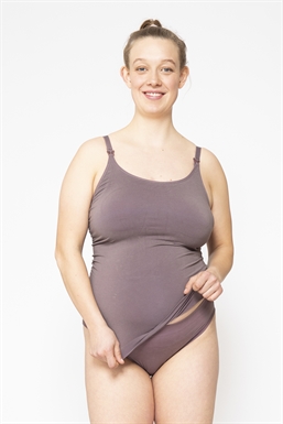 Purple/brown nursing top with built-in bra in Organically grown bamboo, FRONT VIEW
