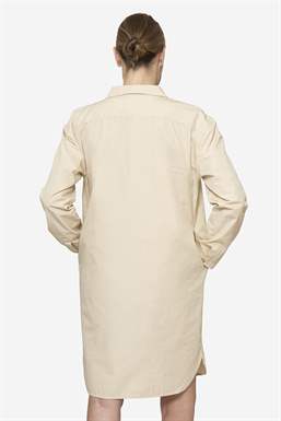 Beige loose nursing dress - Shirt look in organic cotton - Seen from behind