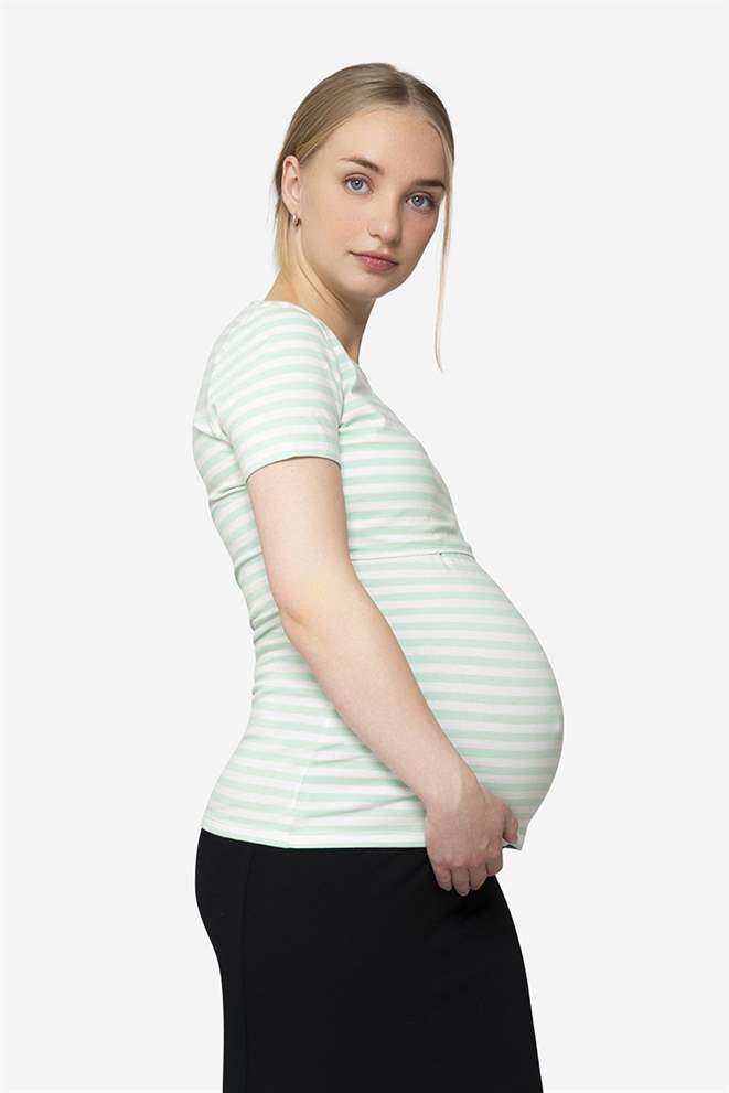 Maternity & Nursing Top with pink stripes in organic cotton, front view