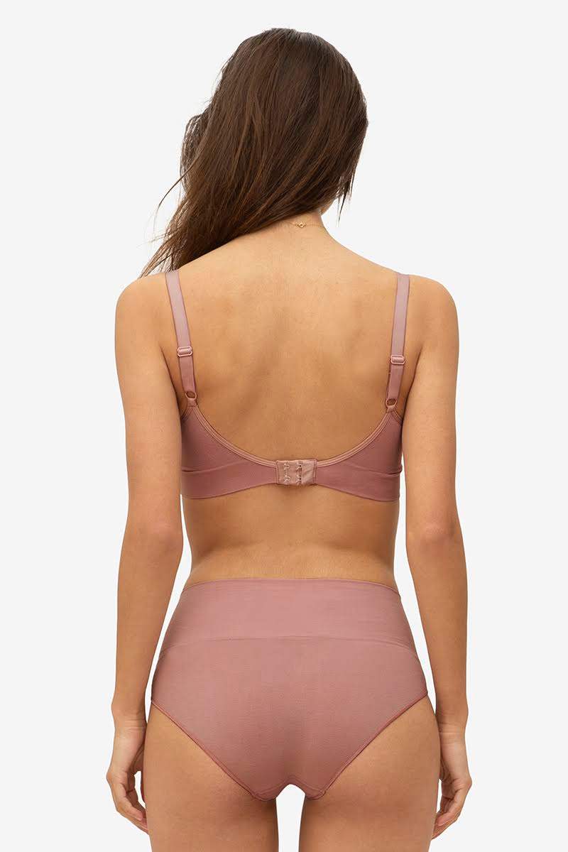 Brown/purple nursing bra with a click opening