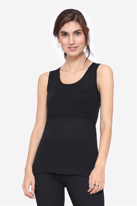 Black nursing top - 100% wool - Front view