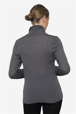 Grey turtleneck breastfeeding jumper in Merino wool - seen from behind
