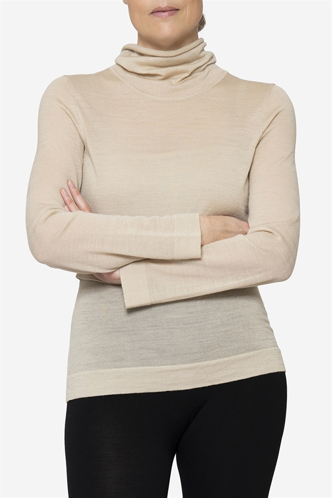 Beige nursing top with roll neck - front view