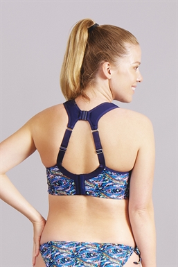 Sports/Swim Bra in blue pattern - Seen from behind