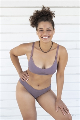 Brown/purple nursing bra with a click opening in - Breastfeeding accessOrganically grown bamboo -  on location