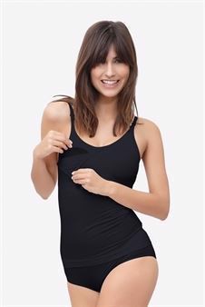 Black nursing top with built-in bra in Organically grown bamboo - With breastfeeding access