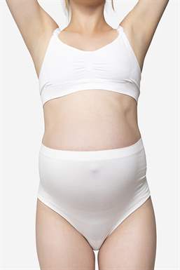 White soft pregnancy panties Over Bump in Organically grown bamboo  - on model front view