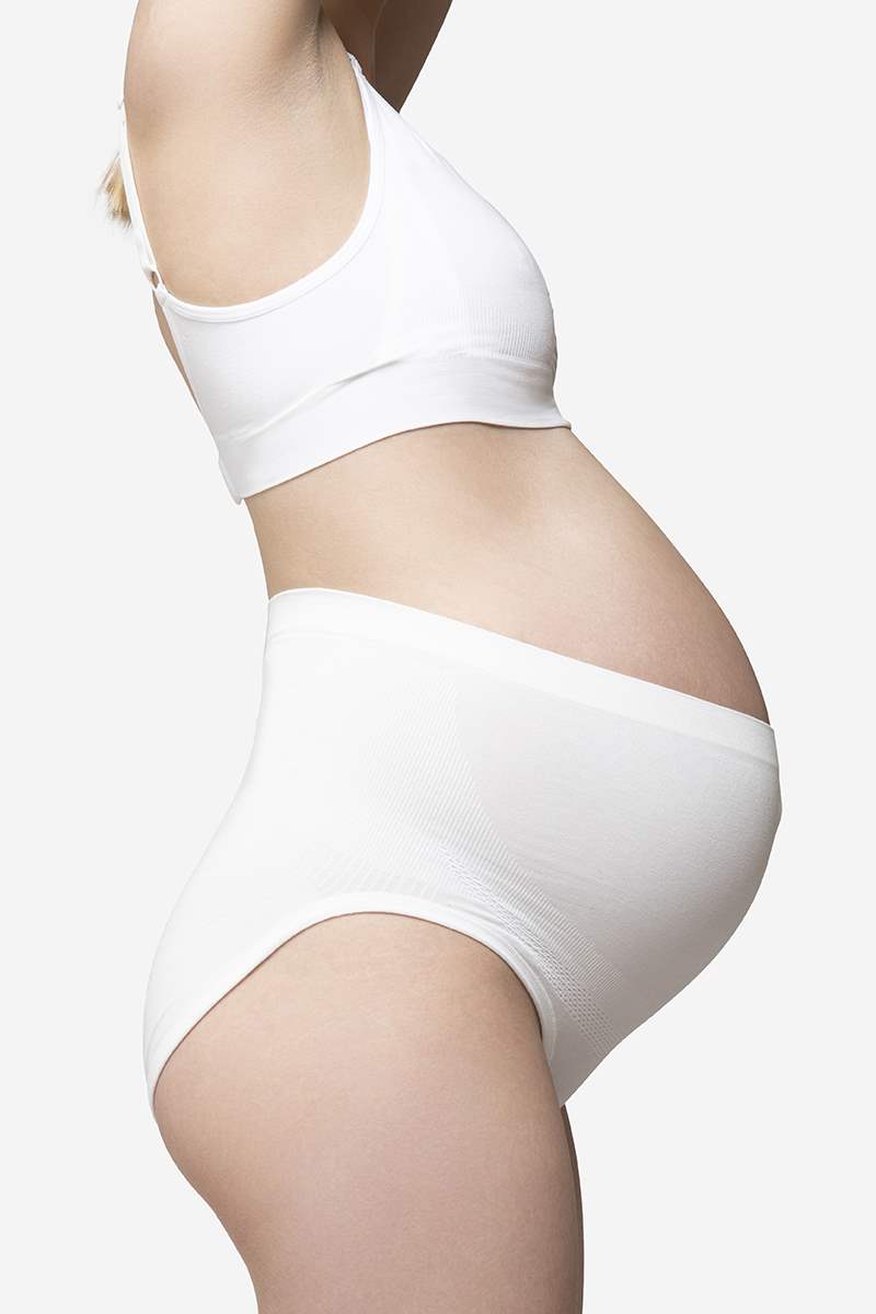 White soft pregnancy panties over bump in Organically grown bamboo