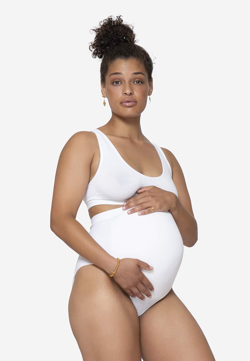 White soft pregnancy panties over bump in Organically grown bamboo