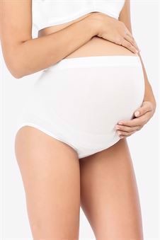 White soft pregnancy panties Over Bump in Organically grown bamboo - front view pregnant belly 2