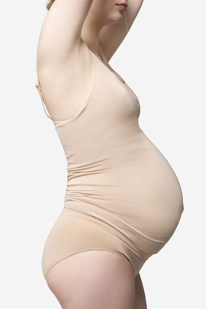 Beige nursing top in Organically grown bamboo  with a built-in bra - front view