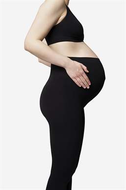 Black maternity leggings for pregnant women - In Organic bamboo - In Organic bamboo - sideview with pregnant belly