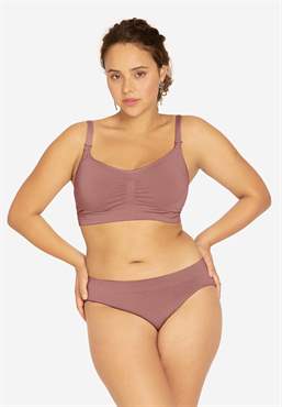 Brown/purple nursing bra with a click opening in Organically grown bamboo - front view