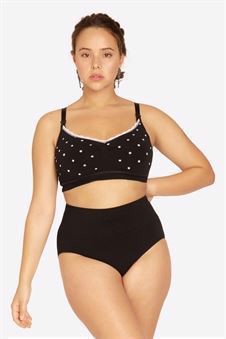 Sporty black nursing bra with polka dots in Organically grown bamboo - Front view