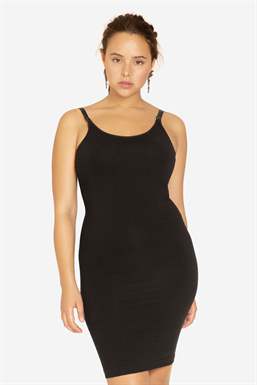 Long strap nursing dress in black - Organically grown - Front view