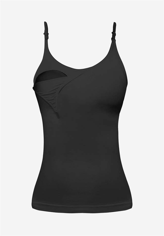 Black nursing top with built-in bra in bamboo fibers - With belly bump