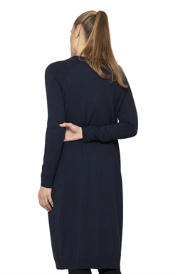 Blue breastfeeding dress with pockets in mulesing-free Merino wool - seen from the back