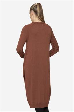 Brown breastfeeding dress with pockets and zipper nursing opening in Merino wool/viscose - Seen from behind