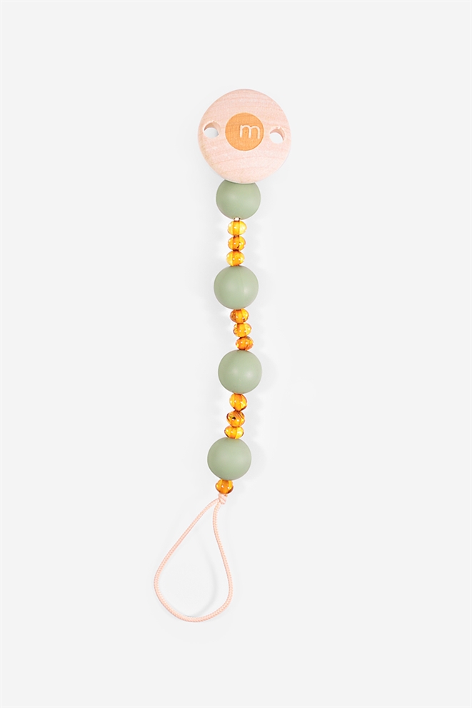 Pacifier cord  with cognac amber beads - seen vertical