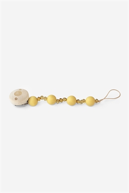 Pacifier cord with yellow beads and silicon beads - vertical