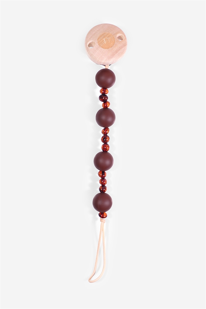 Pacifier cord in cherry amber - 100% natural material -  seen vertical