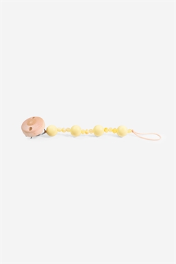 Pacifier cord with yellow beads and silicon beads - vertical