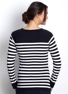 Black/White striped nursing top made of organic cotton knit- a view of the back