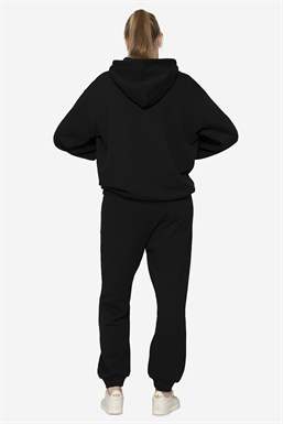 Black hoodie with nursing access in 100% GOTS-certified cotton - Seen from the back