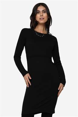 Black nursing dress with round neck - Front view