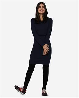 Blue nursing dress with long sleeves and round neck in Merino wool - Full figure