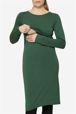 Green nursing dress - Mulesing free Merino wool - with breastfeeding access