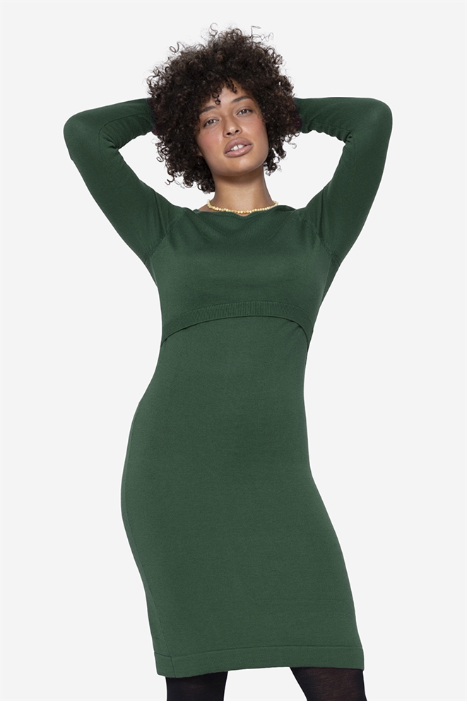 Green nursing dress with round neck - Front view