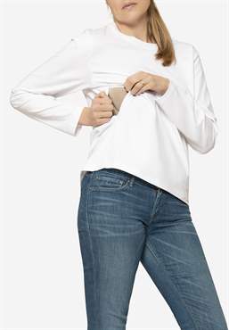 White nursing blouse in 100% Orgainc cotton  , with breastfeeding access