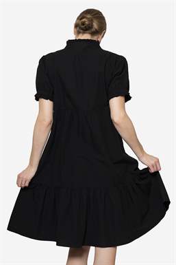 Black loose nursing dress in organic cotton - seen from back