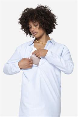 Bluestribed loose nursing dress in organic cotton - With nursing access