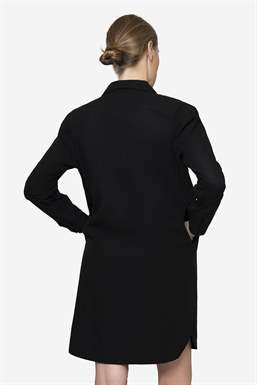 Black loose Nursing dress – shirt look in organic cotton - seen from behind
