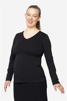 Black nursing shirt with long sleeved wrap look - Front view