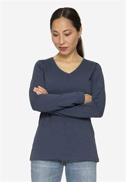 Organic nursing top with a classic wrap look in green - Frontview