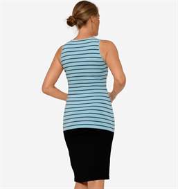 Turquoise nursing top with blue stripes made of soft organic cotton, seen from behind