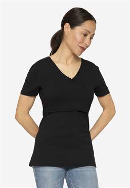 Black nursing top - short sleeved wrap-around model - front