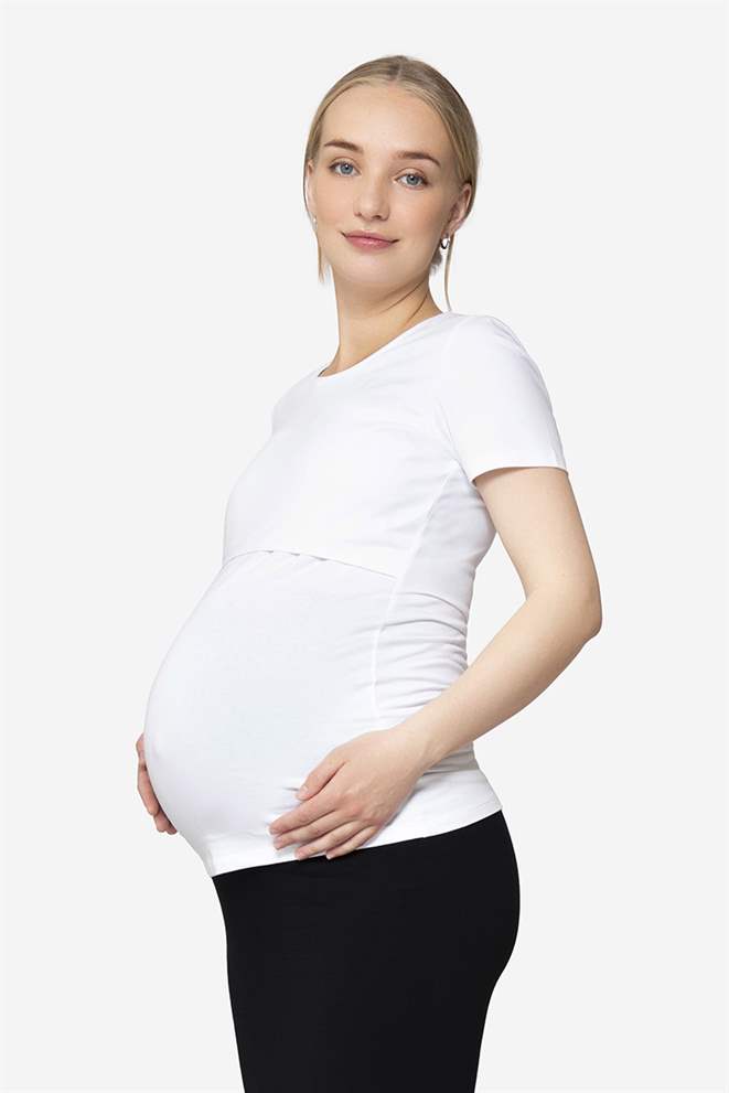 White nursing t-shirt with round neck and short sleeves - sideview