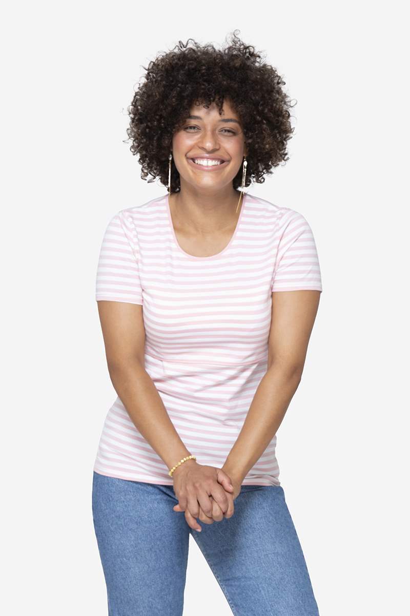 Maternity Nursing Top with pink stripes in organic cotton