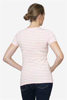 Maternity & Nursing Top with pink stripes in organic cotton, seen from behind