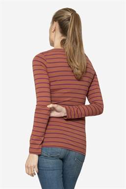 Brown striped breastfeeding blouse in organic cotton - seen from behind