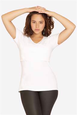 White nursing top with V-neck and wrap-around look in Organic cotton- in motion