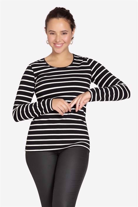 Black and white Striped maternity blouse - classic T-shirt model - Front view