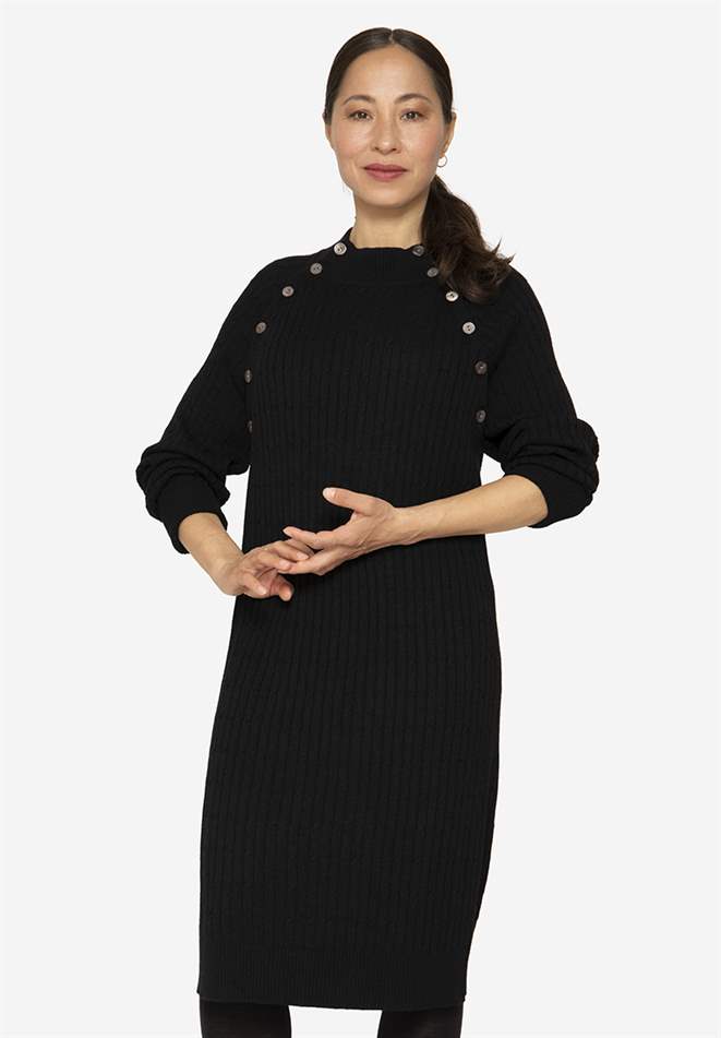 Black High-necked nursing dress in cable knit - Front view
