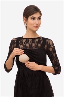 Black Lace nursing dress with Underdress, access fro breastfeeding